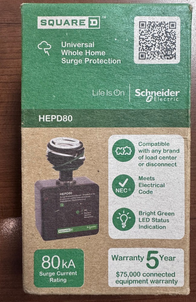 Square D by Schneider Electric HEPD80 Whole Home Surge Protective Device – NEW
