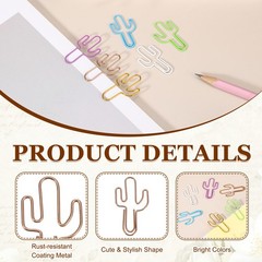 30Pcs Paper Clip, Cactus Shape Paper Clip Small Cute Bookmarks, Rose Gold