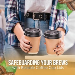 Pack Of 100, Black Disposable Coffee Cup Lids, Lids 10 oz Large,