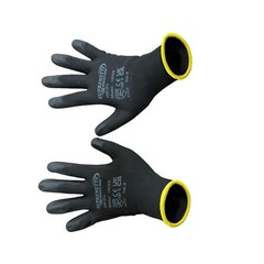 Ultra-Thin Black Work Gloves Polyurethane Palm Coated Nylon Shell 12 Pairs