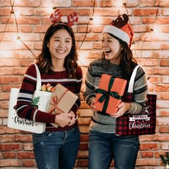 Bencailor 2 Pcs Christmas Canvas Tote Bags Classic Christmas, Red and Black