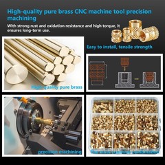 320+8Pcs Premium Brass Threaded Inserts，M2 M2.5 M3 M4 M5 Thread Metric Knurled