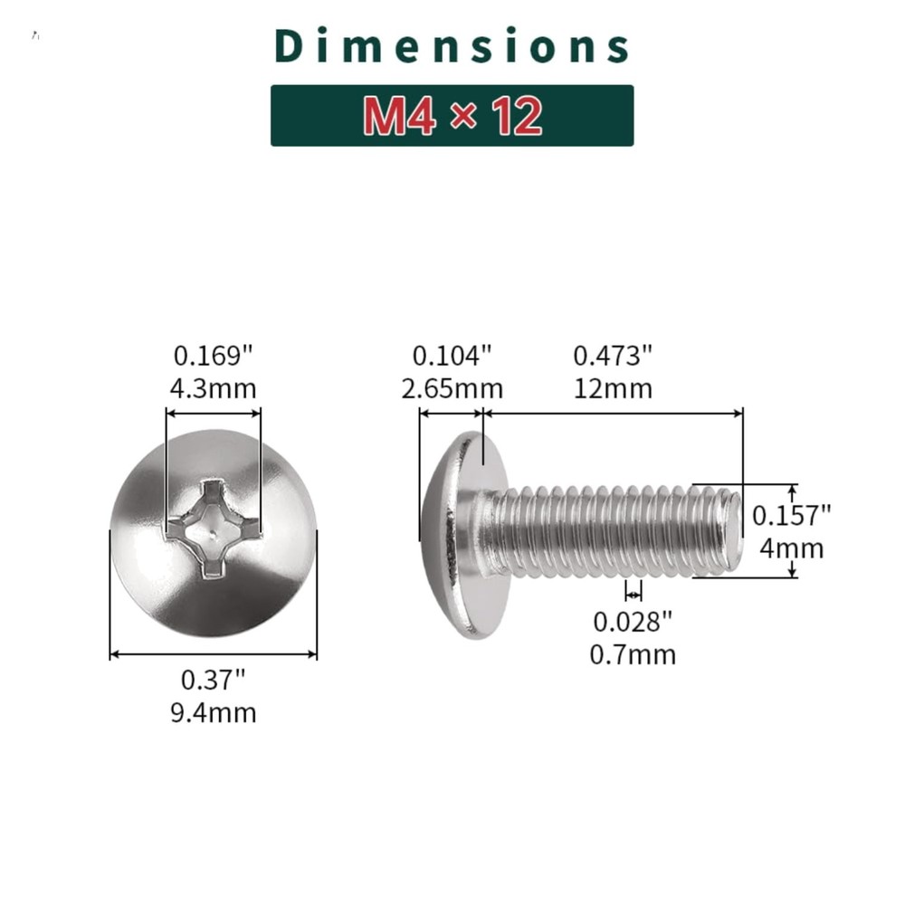 M4-0.7 x 12mm Stainless Truss Head Machine Screws 100 Pcs, 18-8 304 Stainless…