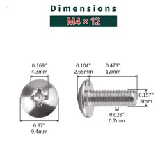 M4-0.7 x 12mm Stainless Truss Head Machine Screws 100 Pcs, 18-8 304 Stainless…