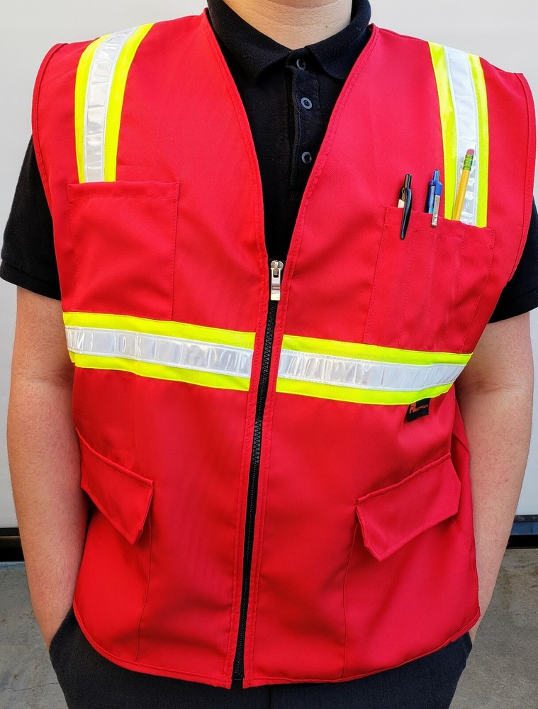 FX Red Safety Vest with 4 Front Pocket Small to 3XL