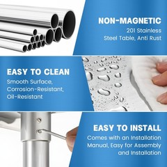 Stainless Steel Table for Prep & Work with Undershelf 18 x 24 Inches NSF Metal