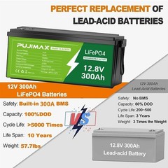 12V 300AH LiFePO4 Lithium Battery 15000+ Deep Cycle BMS for Solar RV Off-grid