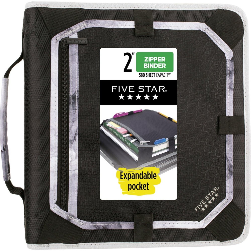 Black Gray Zippered Storage Binder with Expanding File and Carry Handle