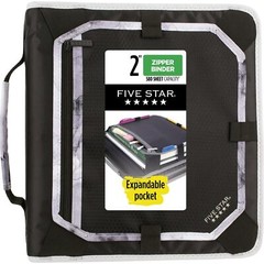 Black Gray Zippered Storage Binder with Expanding File and Carry Handle