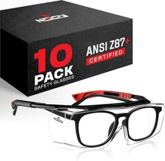 Nocry Safety Glasses Over Eyeglasses ANSI Z87 (10-pack)