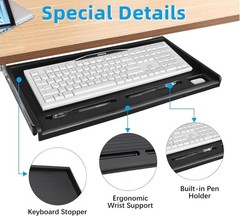 Under Desk Keyboard Tray, 21″ Wx15″D Sturdy Key Board Tray Under Desk Slide NEW