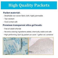 Efficient Silica Gel Moisture Absorbers – 100 2g Packets for Food Contact Safety