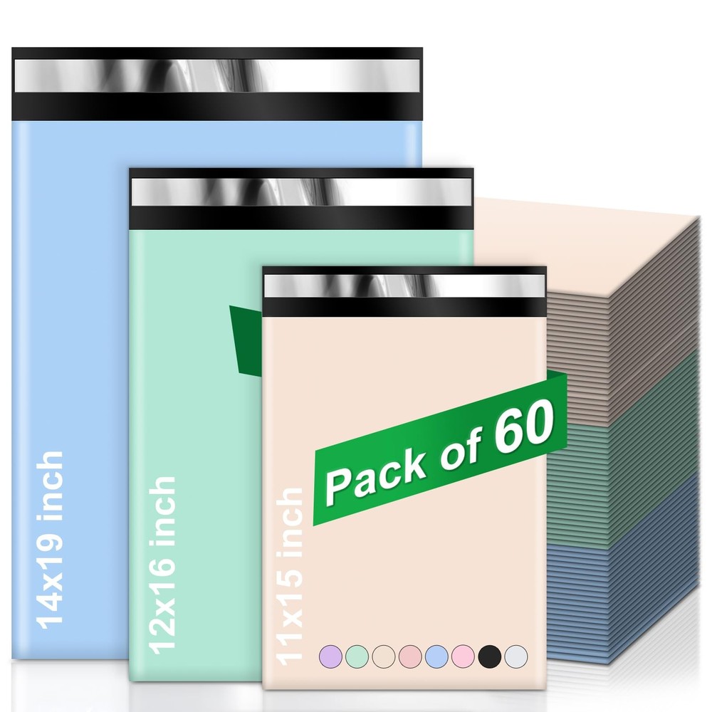 Multi Poly Mailers Variety Size Pack, 60 Pack (20 Each: 11×15, 12.5×16, 15×19…