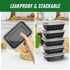 Dealusy 50 Pack (100-Piece) 24 oz Meal Prep Containers Reusable 24 oz, Black