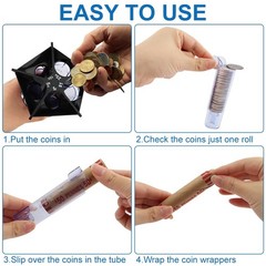 Coin Counter Sorter Tube, with Wrappers, 5-in-1 Change Machine, Organizer &