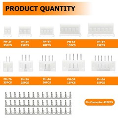 640PCS JST PH 2.0mm Connector Kit PH2.0mm Adapter Cable Terminal Connectors Set
