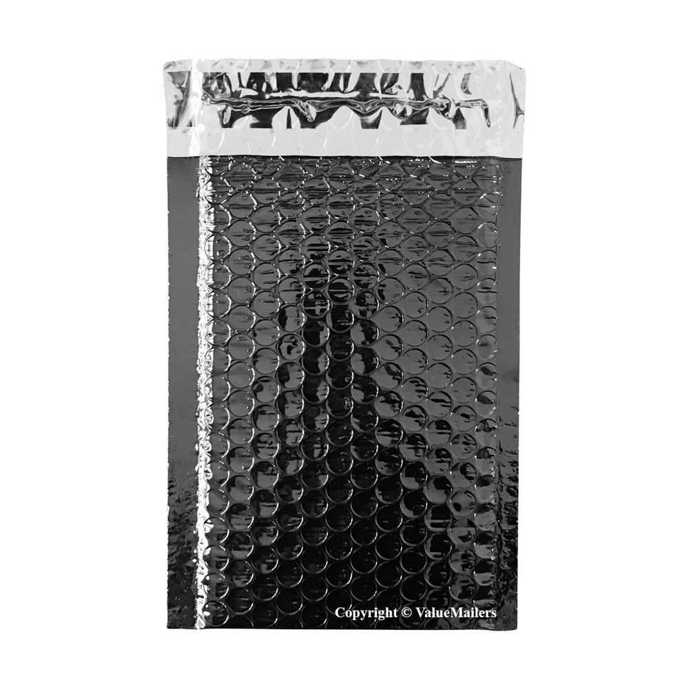 250 #000 Glamor Metallic Black Poly Bubble Mailers Envelopes 4×8 Bags 4.5″ Wide