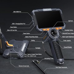 3.9mm/6.5mm 4-Way Joystick Articulating Borescope Inspection Camera 6” Monitor