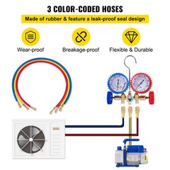 VEVOR 3 CFM Air Vacuum Pump HVAC Manifold Gauge Set AC A/C Refrigeration Kit