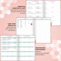 Clever Fox Large Medical Planner 12-Month Medical Notebook 7×10.5″ (Light Pink)