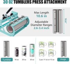 5 in 1 Heat Press Machine 15 x 15 in Sublimation Printer Transfer T-Shirt Mug