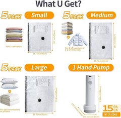 Vacuum Storage Bags for Travel, Vacuum Seal Bags for Clothing with Portable