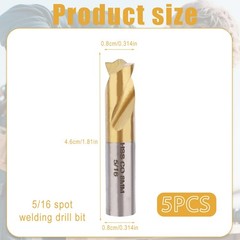5pcs Spot Weld Drill Bit, 5/16in/8mm High Speed Steel 5/16in, Gold, Silver