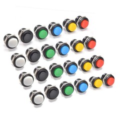 24Pcs 16MM Momentary Push Button Switches – Red Green Yellow Blue Black, 3A 250V
