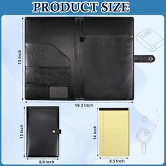 Legal Size Padfolio, 8.5 x 14 in, 50-Sheet, Black PU Leather, Pen Holder