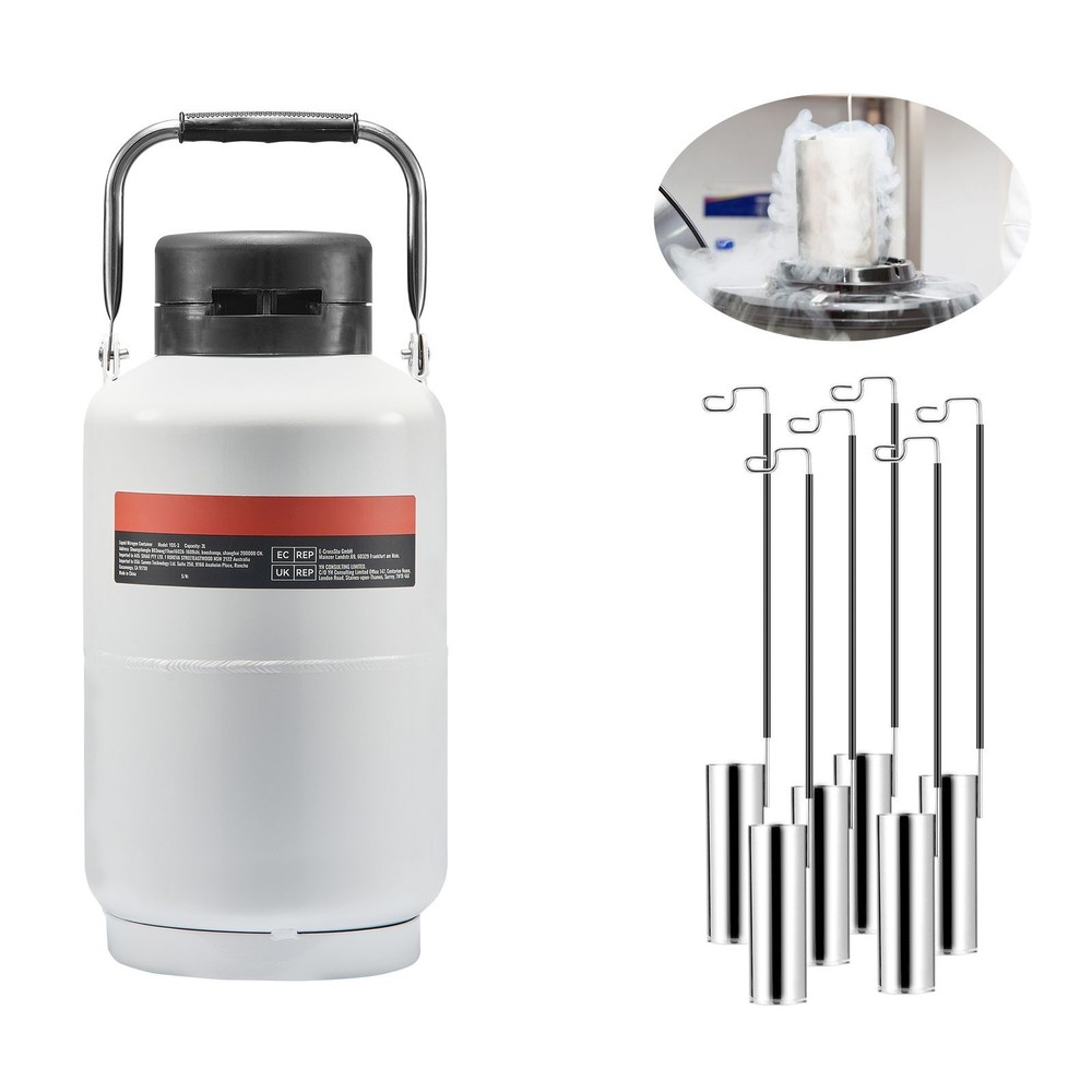 3L Aluminum LN2 Tank with 6 Canisters & Carry Bag