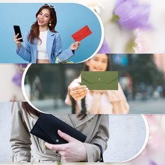 PU Leather Envelope Wallet Money for Women Men Orange