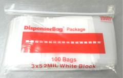 100 3×5 White Block Bags 2mil Reloc Zippit Poly Writeable Poly Bags 3″ x 5″