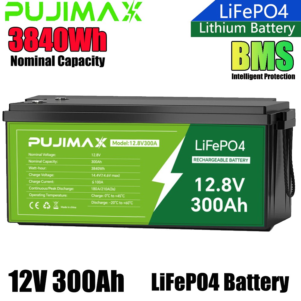 12V 300AH LiFePO4 Lithium Battery 15000+ Deep Cycle BMS for Solar RV Off-grid
