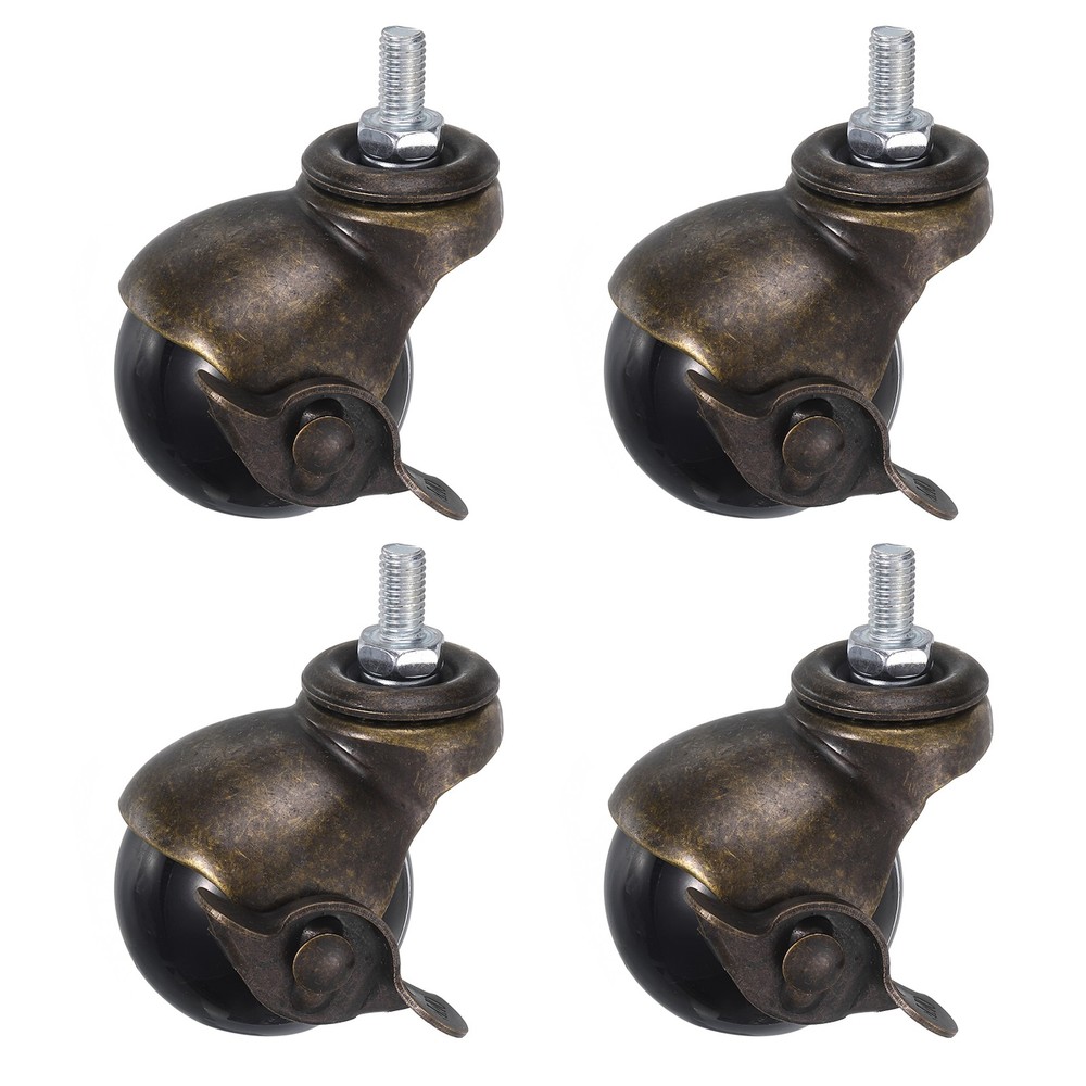 2 Inch Ball Caster Wheels with Brake, 4pcs Threaded Stem Caster, Bronze Tone