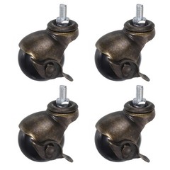 2 Inch Ball Caster Wheels with Brake, 4pcs Threaded Stem Caster, Bronze Tone