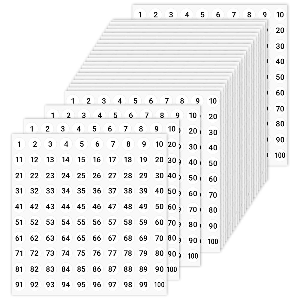 3000 Pcs Small Numbered Stickers, 0.4 inch Number Stickers inch, White