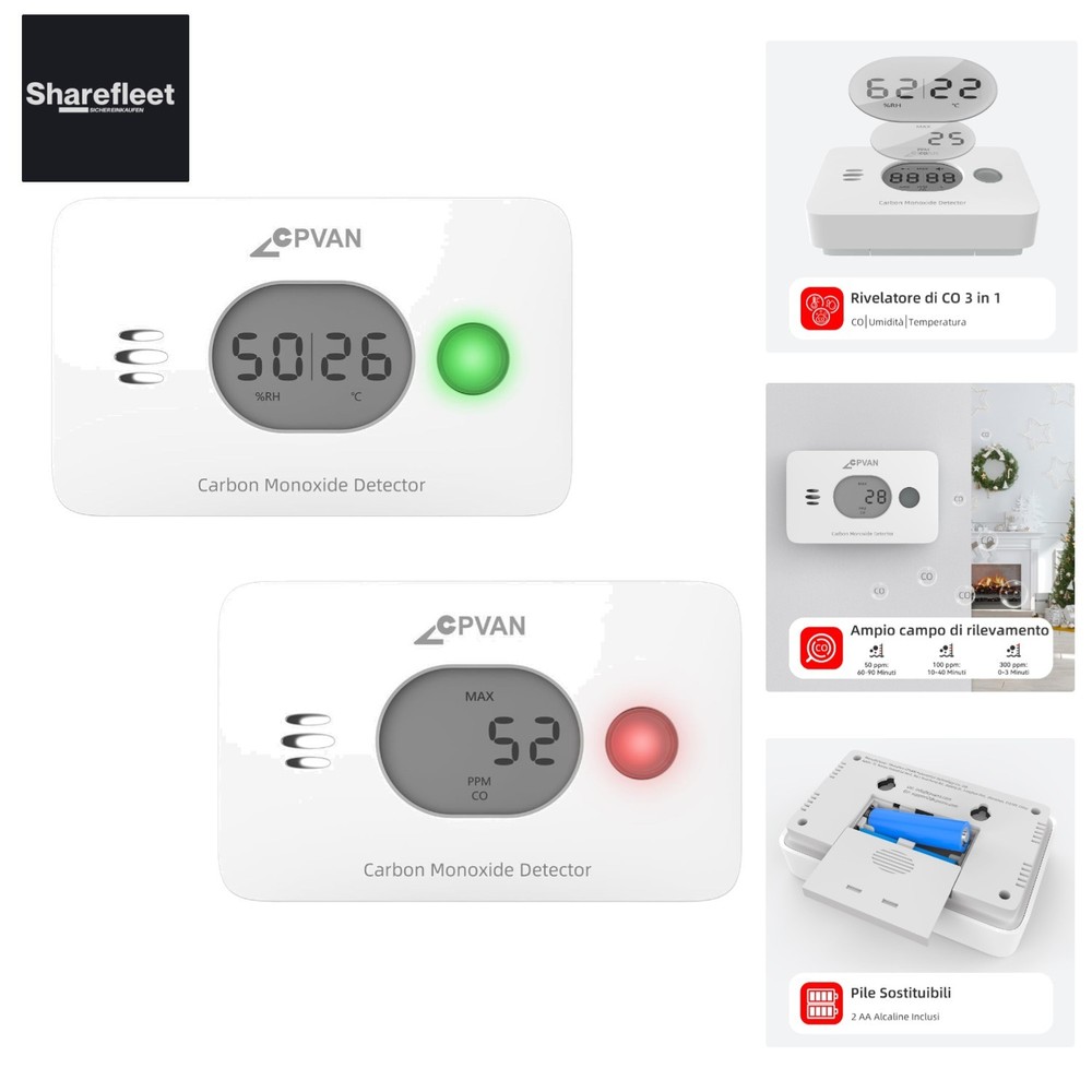 3 in 1 Carbon Monoxide Detector, 10 Year CO Alarm with Replaceable Battery…
