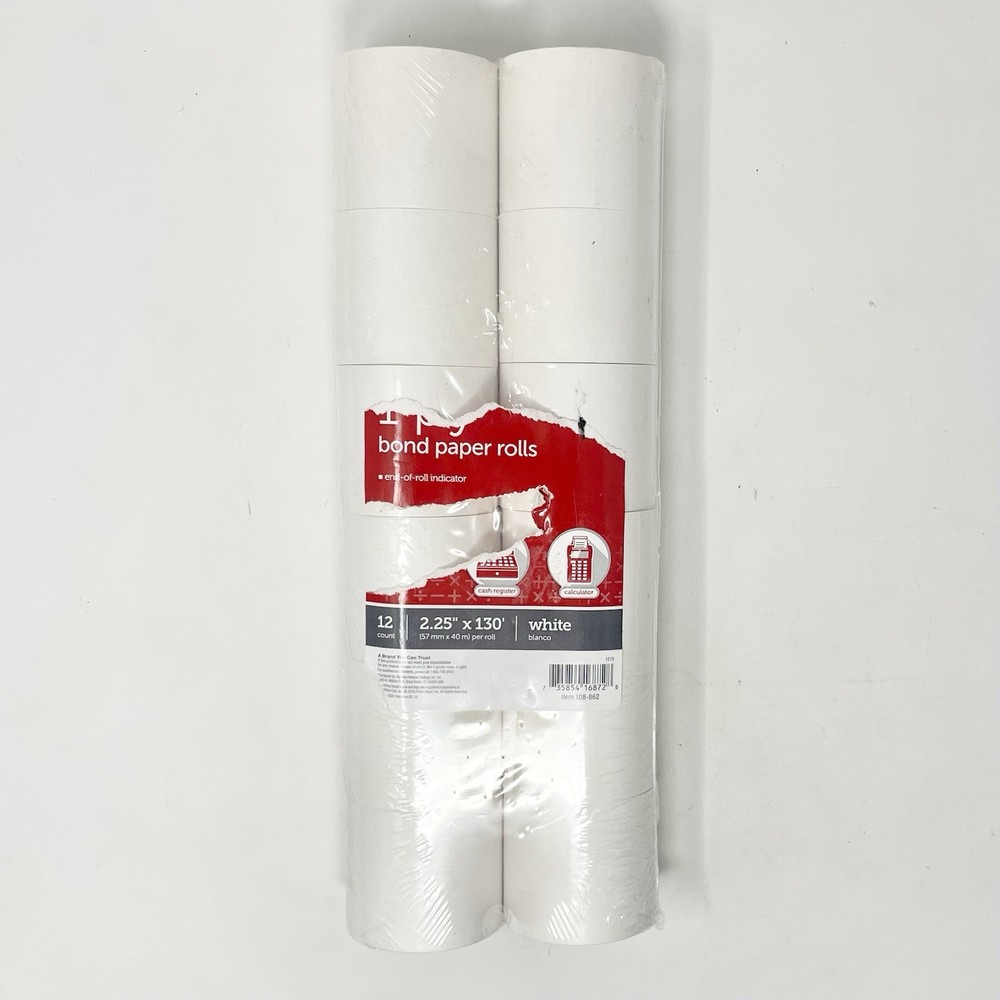 Office Depot 12 Count 1-Ply Bond White Adding Machine /Register Paper Rolls New