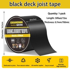 Black Joist Tape for Decking,0.7mmx4inx50ft,1-Pack,Anti-Corrosion,Weather-Res…