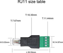 2Pcs RJ11 Male to 4 Pins Screw Terminal Block Adapter,4P4C Screw Terminal Connec