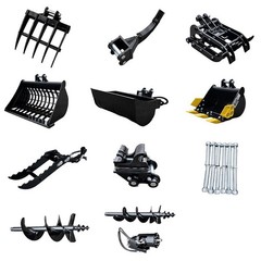11-in-1 Mini Excavator Attachment Set: From Rakes to Buckets & Quick Coupler