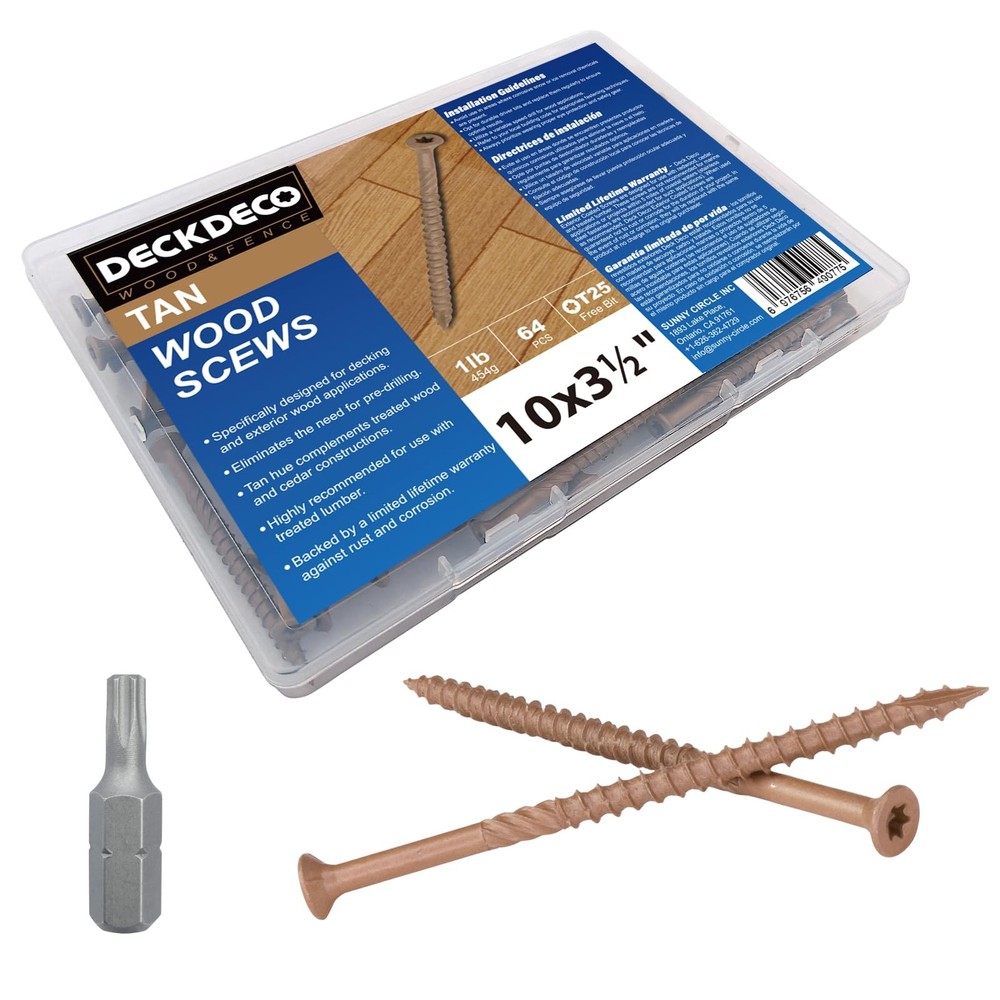 57 PCS 10×3-1/2 Inch Wood Screws Tan Ruspert Coating, Torx Star Drive Flat Bit