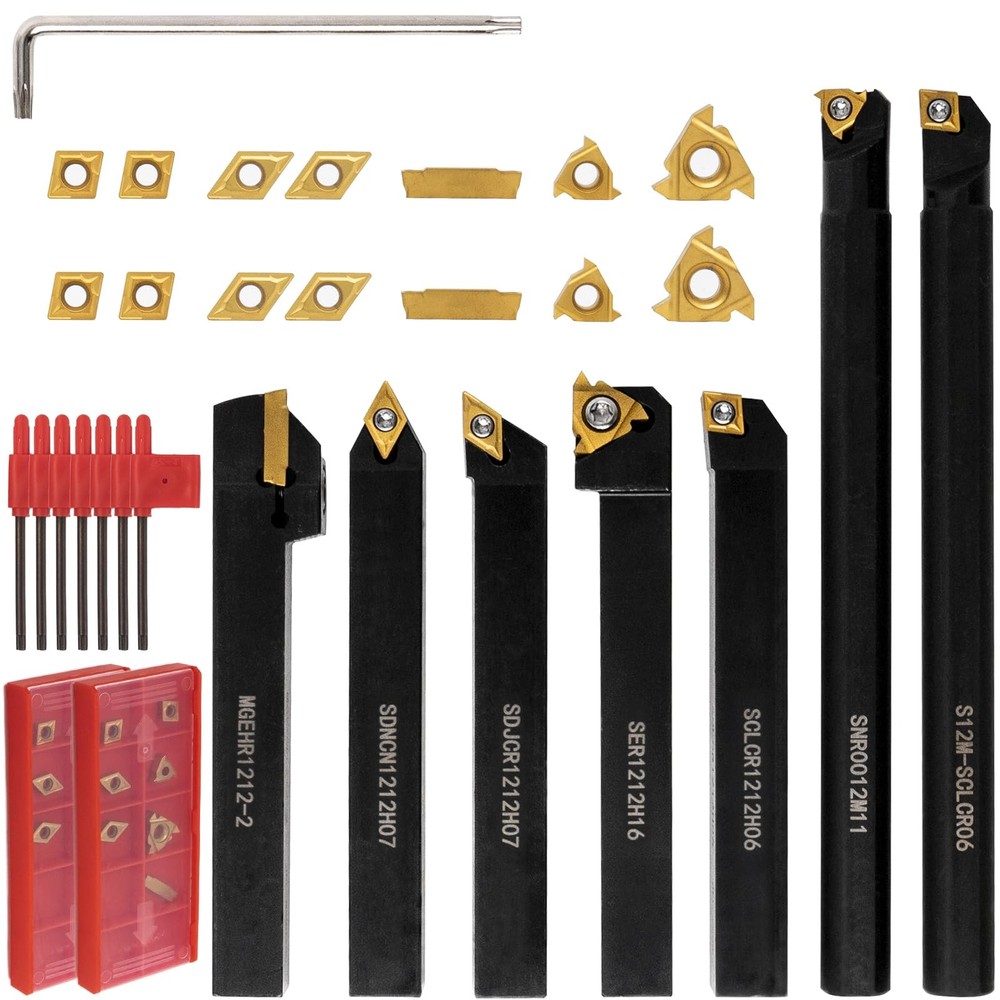21 PCS Kit,Indexable Lathe Turning Tool,1/2″ 12mm Shank,7Pcs Metal 0.5 inches