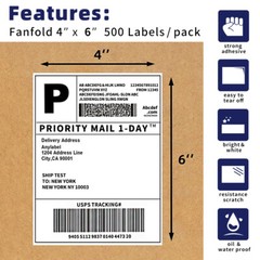 500 4×6 Fanfold Direct Thermal Shipping Labels for Zebra & Rollo Printers
