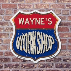 Wayne’s Workshop Shield Shaped Sign Weather Resistant Crafted in the USA