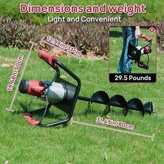 DC HOUSE 1500W Electric Post Hole Digger Tools with 6″ Digging Extension Rods