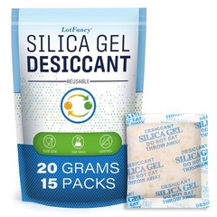 LotFancy 15 Packs 20Gram Silica Gel Desiccant Packets, Non-Toxic Food Safe Moist