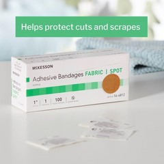 McKesson Adhesive Bandages, Sterile, Fabric Spot, 100 Count (Pack of 1), Tan