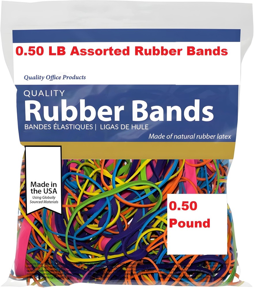Rubber Bands Assorted Sizes 0.5 lb Bag – Strong Elastic for