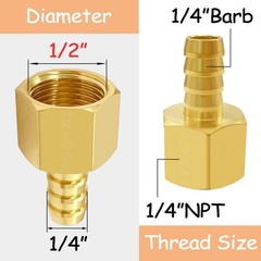 6PCS Brass Hose Barb Fittings 1/4″ NPT Female to 1/4″ Barb Adapter Connector …